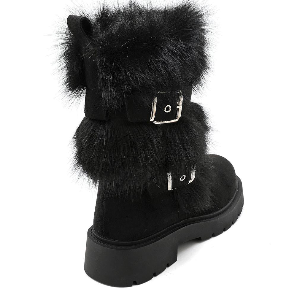 TILDA Black Mid Calf Faux Suede Buckle Comfy Grip Winter Boots
