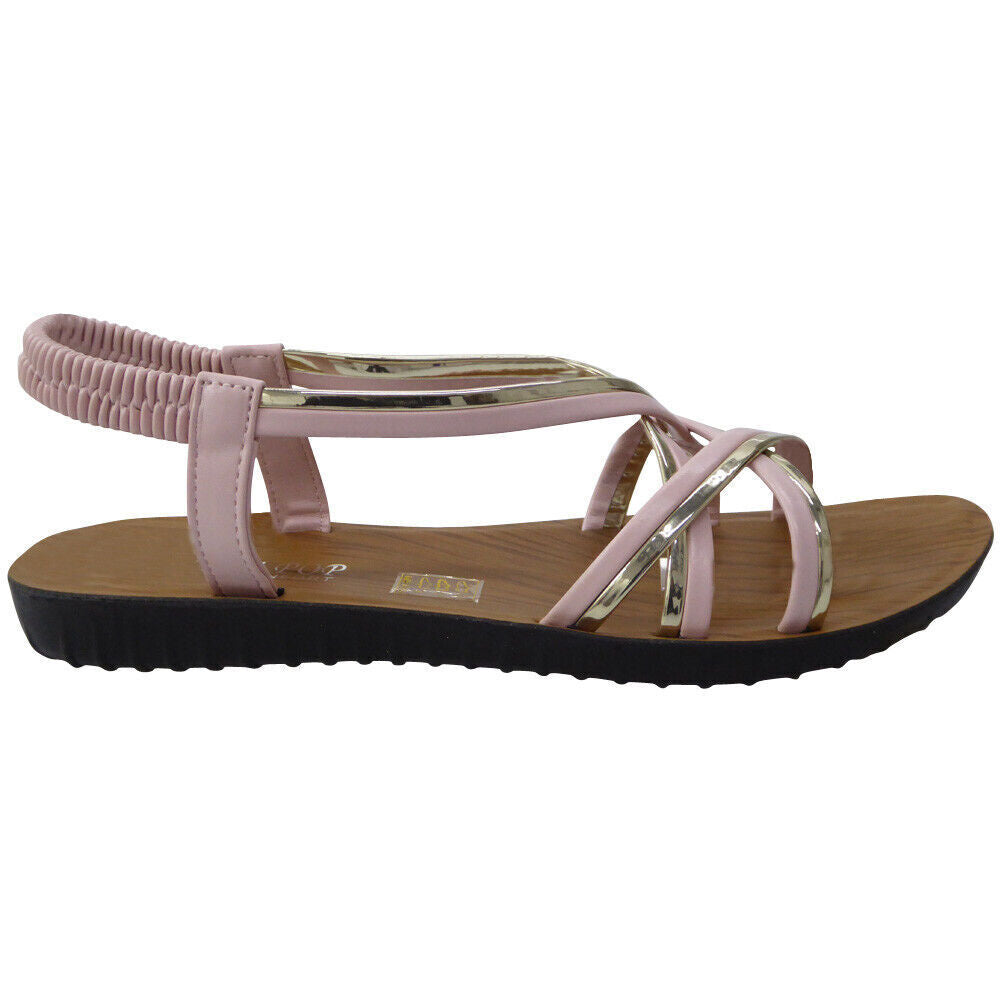 FRANKIE Pink Elastic Light Weight Flats Sandals