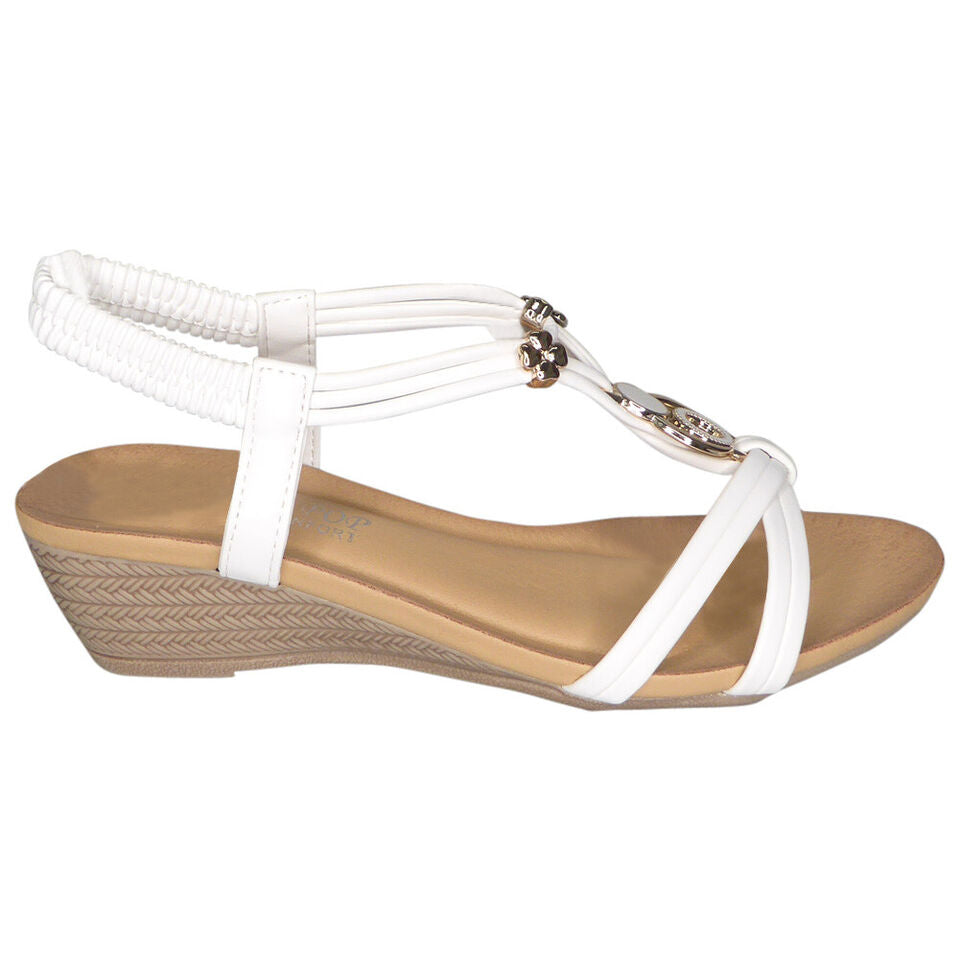 MATILDAE White Wedges Cushioned Slingback Sandals