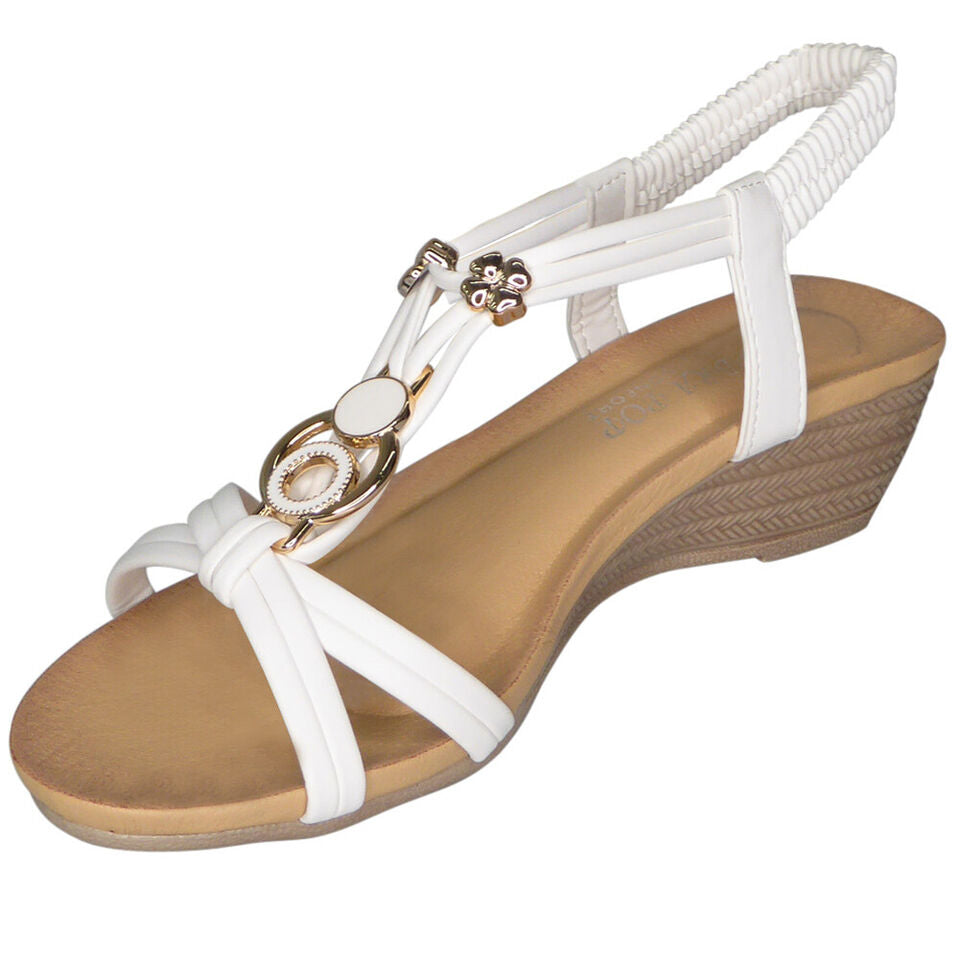 MATILDAE White Wedges Cushioned Slingback Sandals