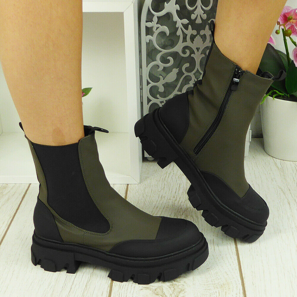 GAGE Green Mid Calf Chelsea Punk Goth Boots