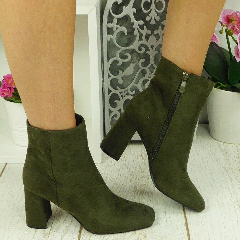 ERIAN Green Ankle High  Square Toe  Boots