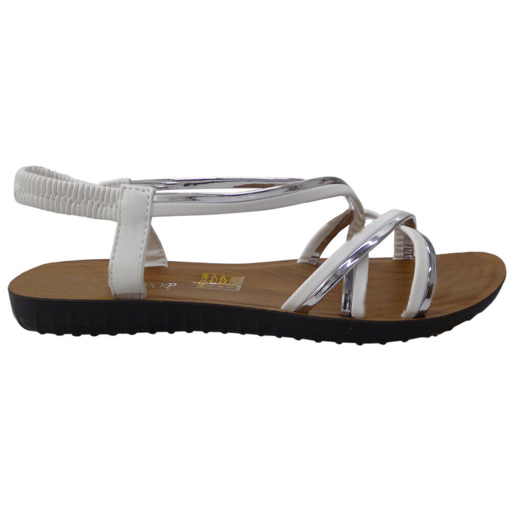 FRANKIE White Elastic Light Weight Flats  Sandals