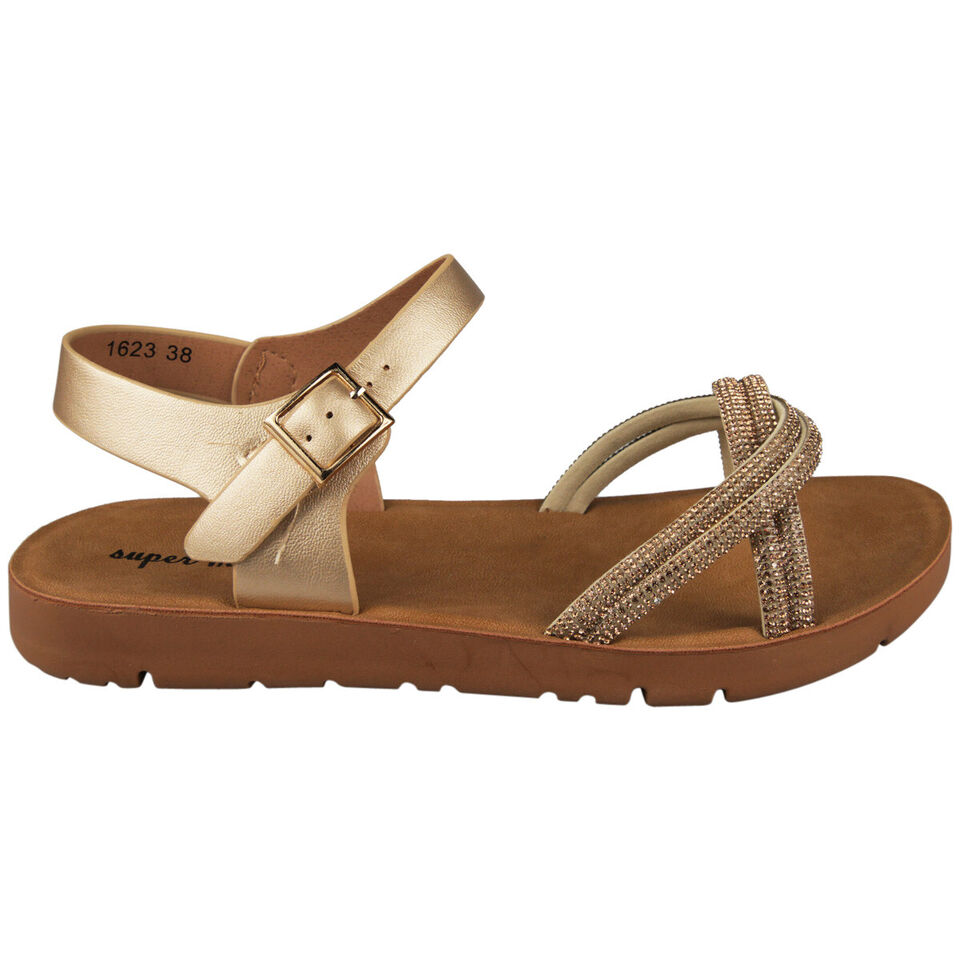 MARISOL Gold Ankle Strap Lounge Diamante Sandals