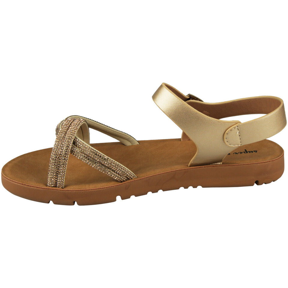 MARISOL Gold Ankle Strap Lounge Diamante Sandals