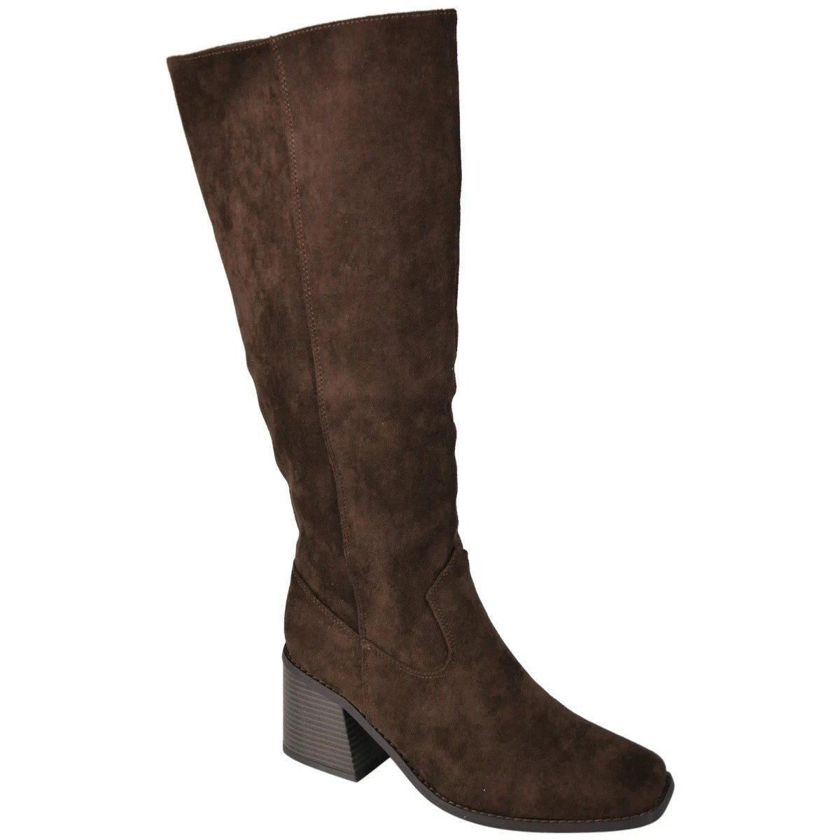 KINSLEY Brown Ladies Mid Calf Square Toe Comfy Zip Wide Boots