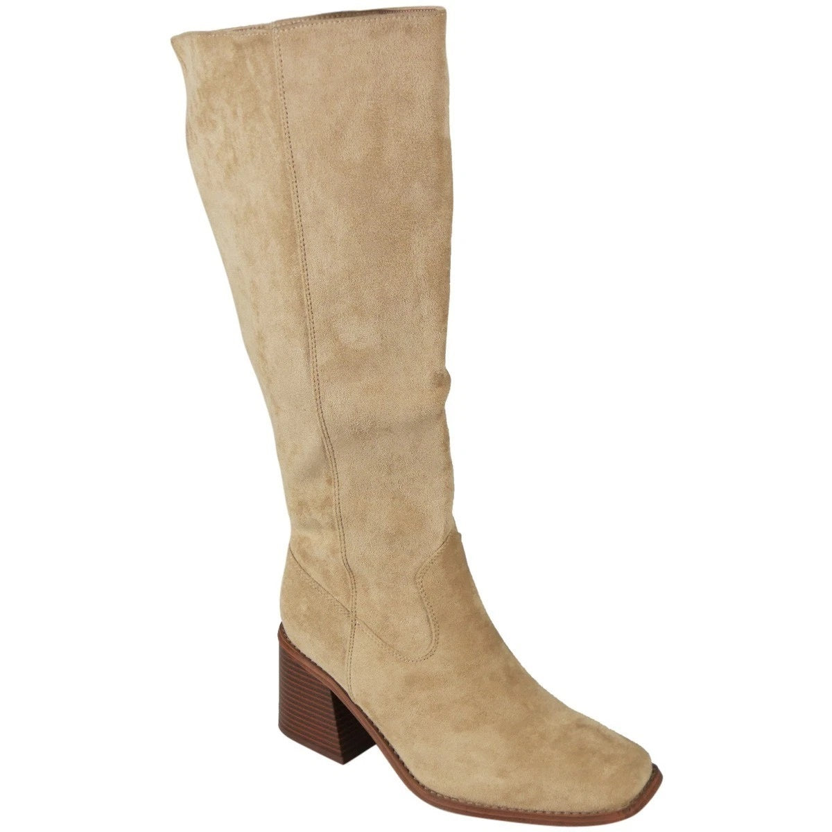 KINSLEY Khaki Ladies Mid Calf Square Toe Comfy Zip Wide Boots