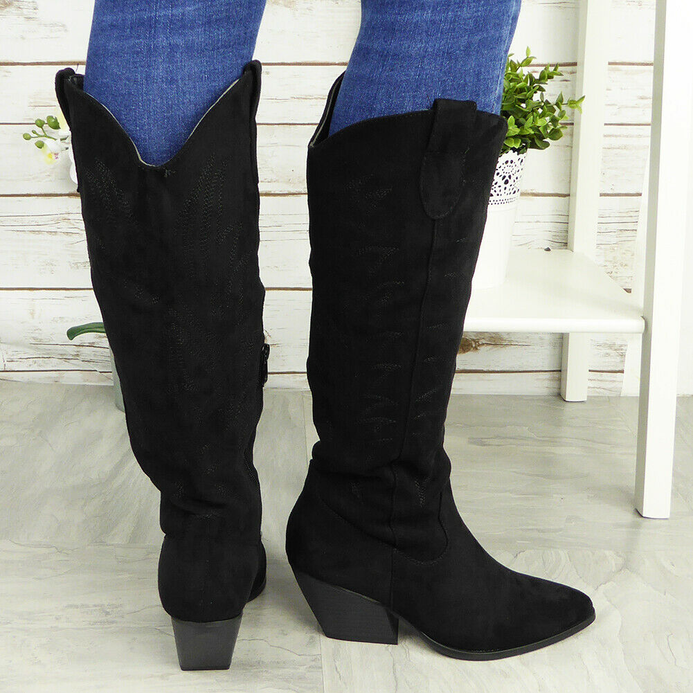 JOSIE Black Cowboy Wide  Mid Calf Boots