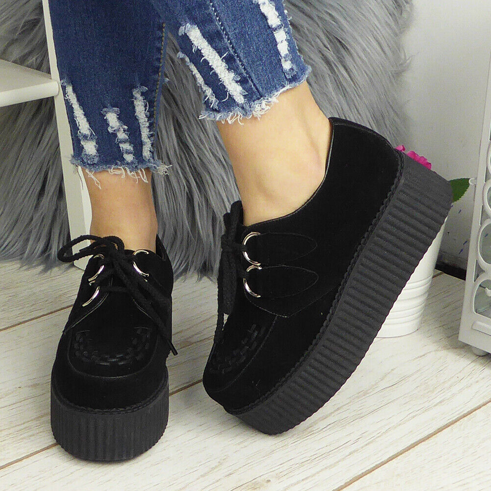 LAILA Black Double Platform Creepers Trainers