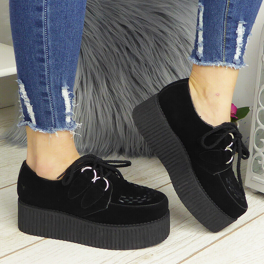 LAILA Black Double Platform Creepers Trainers