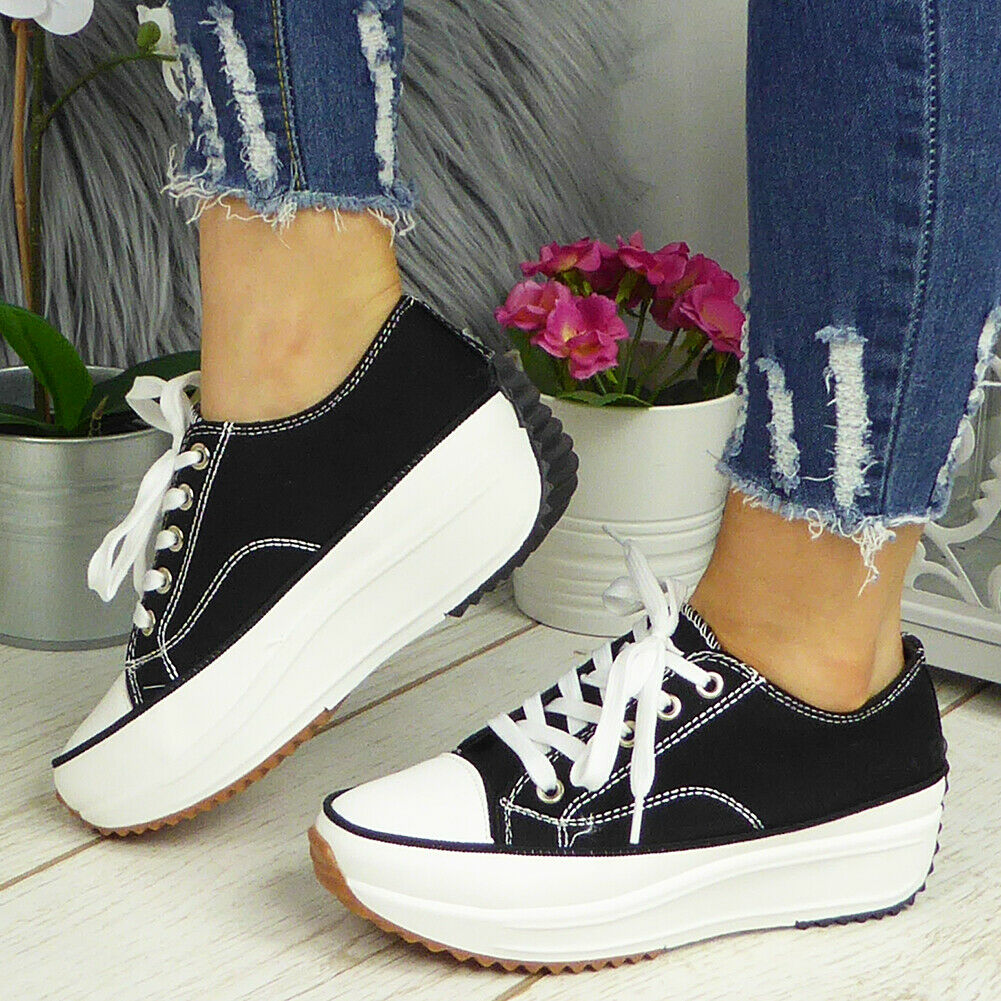 BRYCE Black Canvas Platform Lace Up Casual Boots