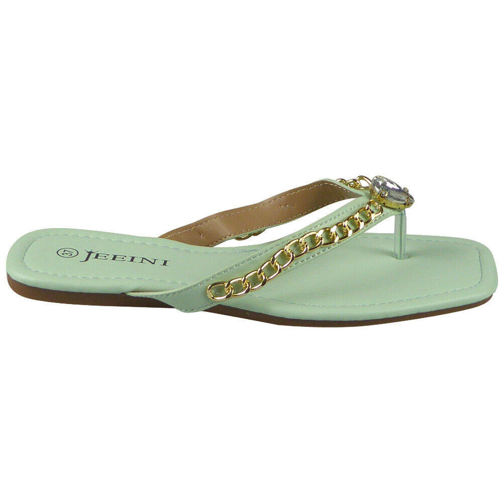 ZYKEEM Green Flip Flops Chain Flat Slippers