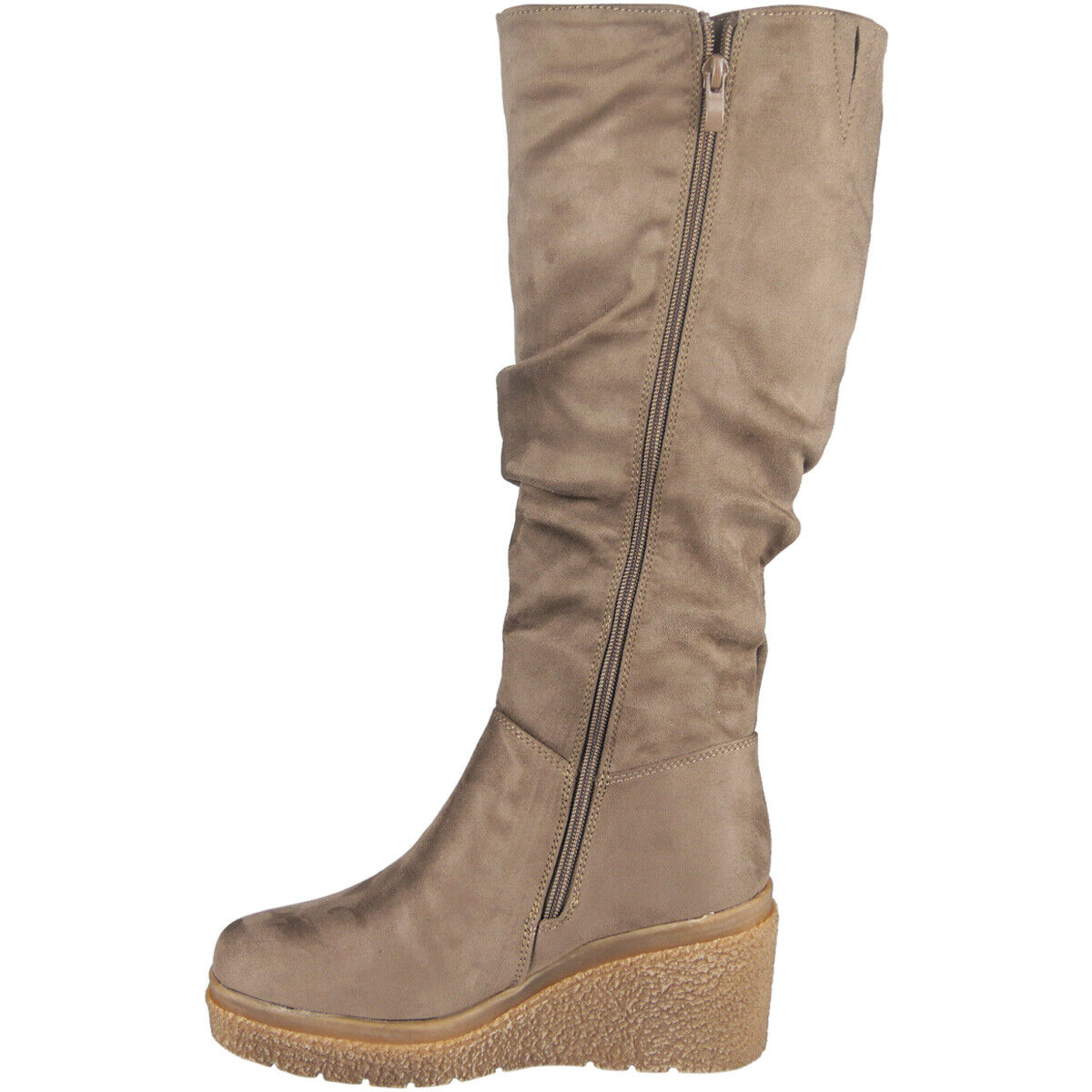 LAYLA Khaki  Wedge Platform Lined Zip Boots