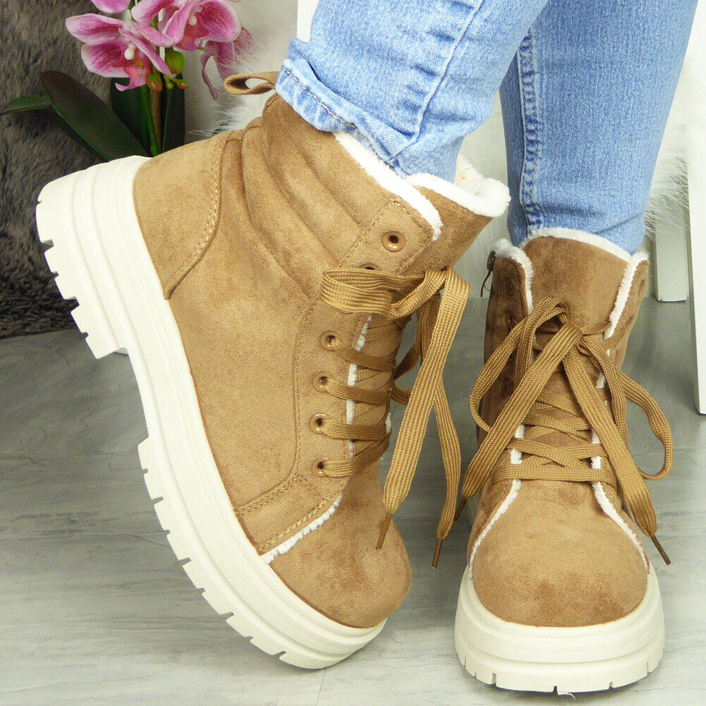 ZENEDA Camel Ankle Lace Up Lined Boots