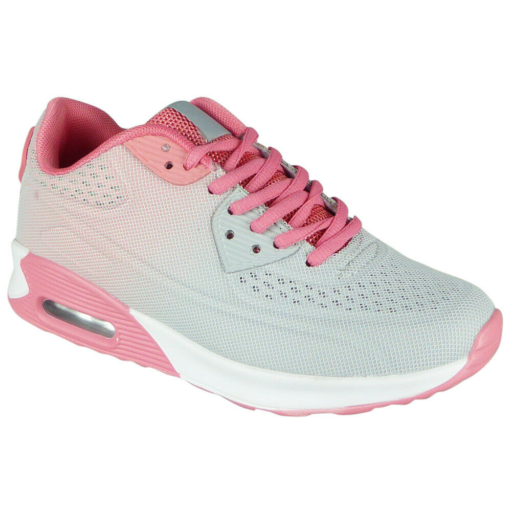 Annika Grey/Pink Lace Up Sports Trainers