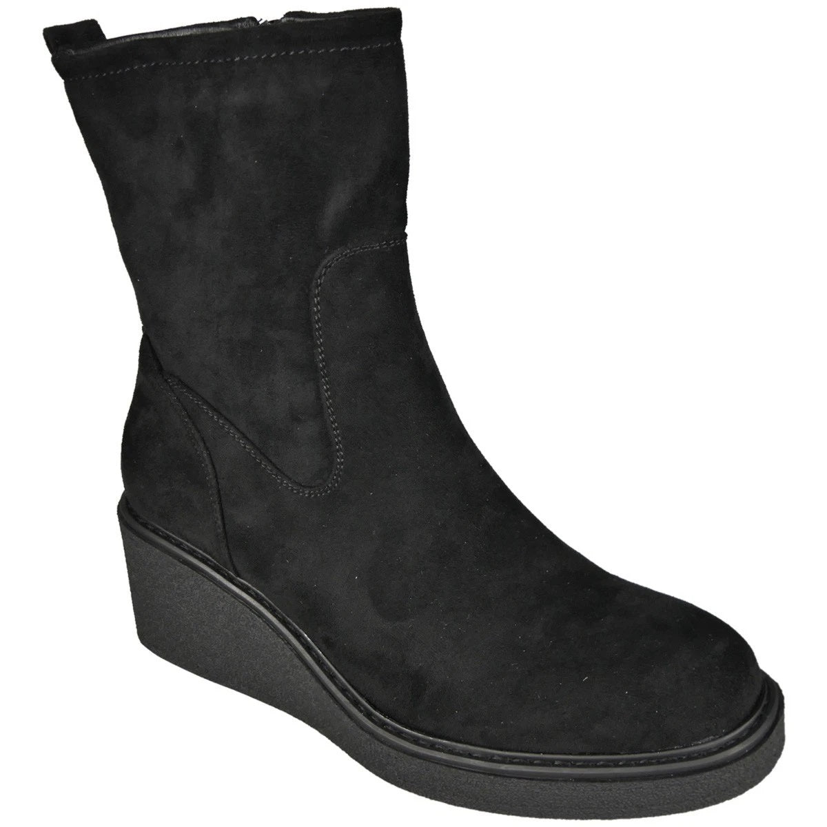 ETTA Black Mid Calf Faux Suede Wedge Comfy Zip Winter Boots
