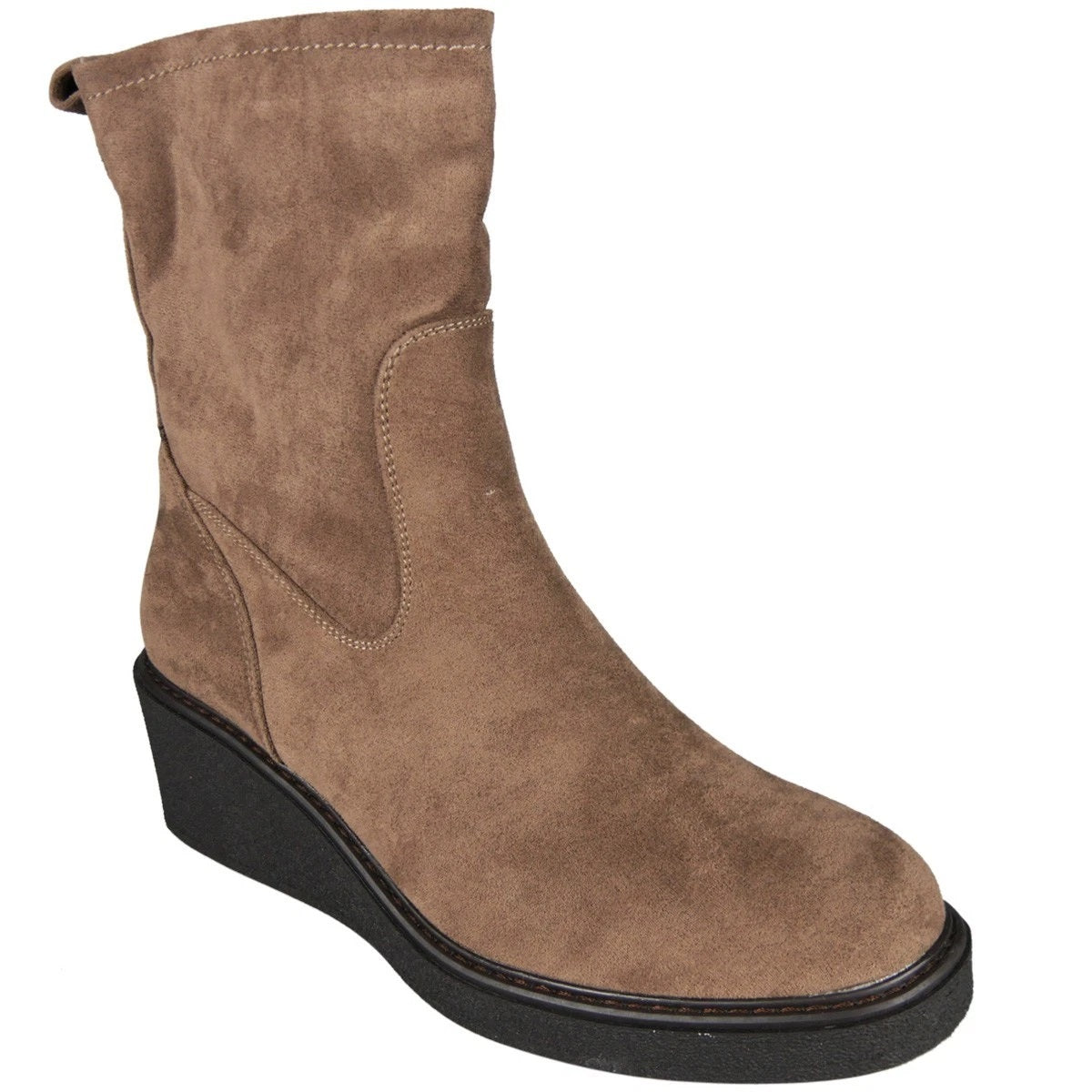 ETTA Taupe Mid Calf Faux Suede Wedge Comfy Zip Winter Boots