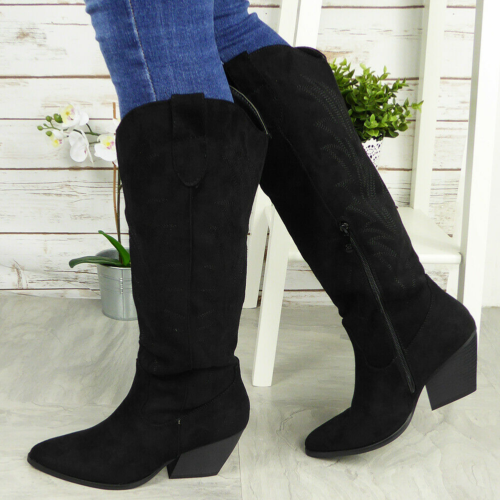 JOSIE Black Cowboy Wide  Mid Calf Boots