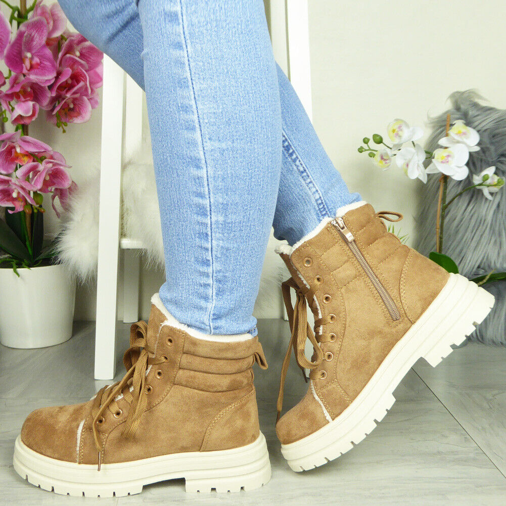 ZENEDA Camel Ankle Lace Up Lined Boots
