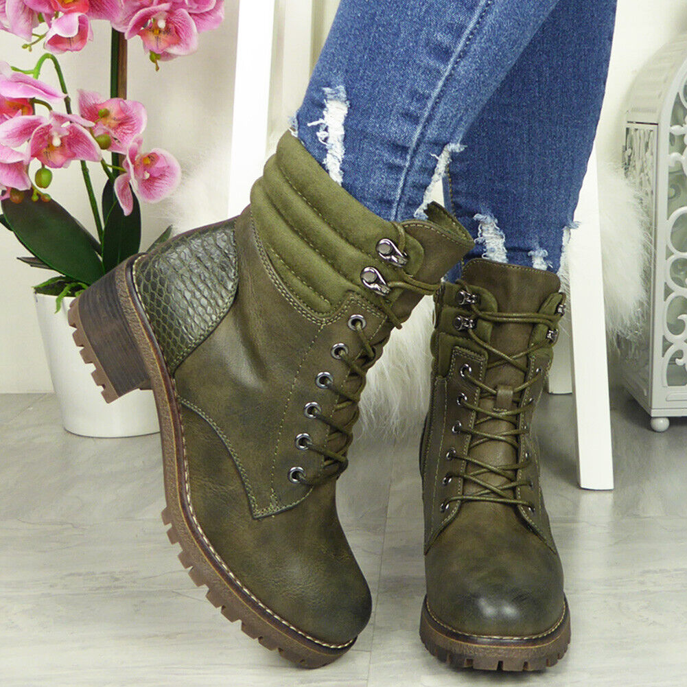 CLARABELLE Green Mid Calf  Zip Lace Winter Boots
