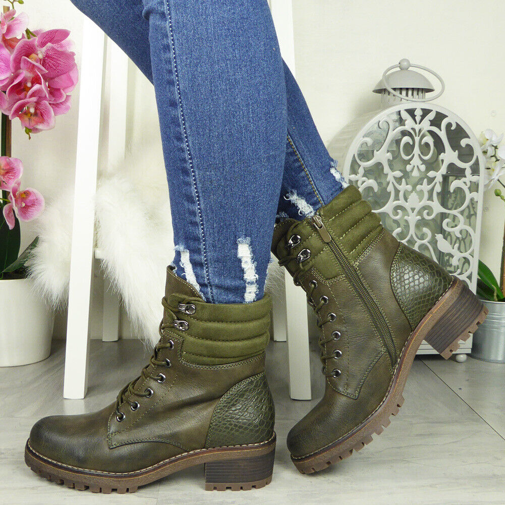CLARABELLE Green Mid Calf  Zip Lace Winter Boots