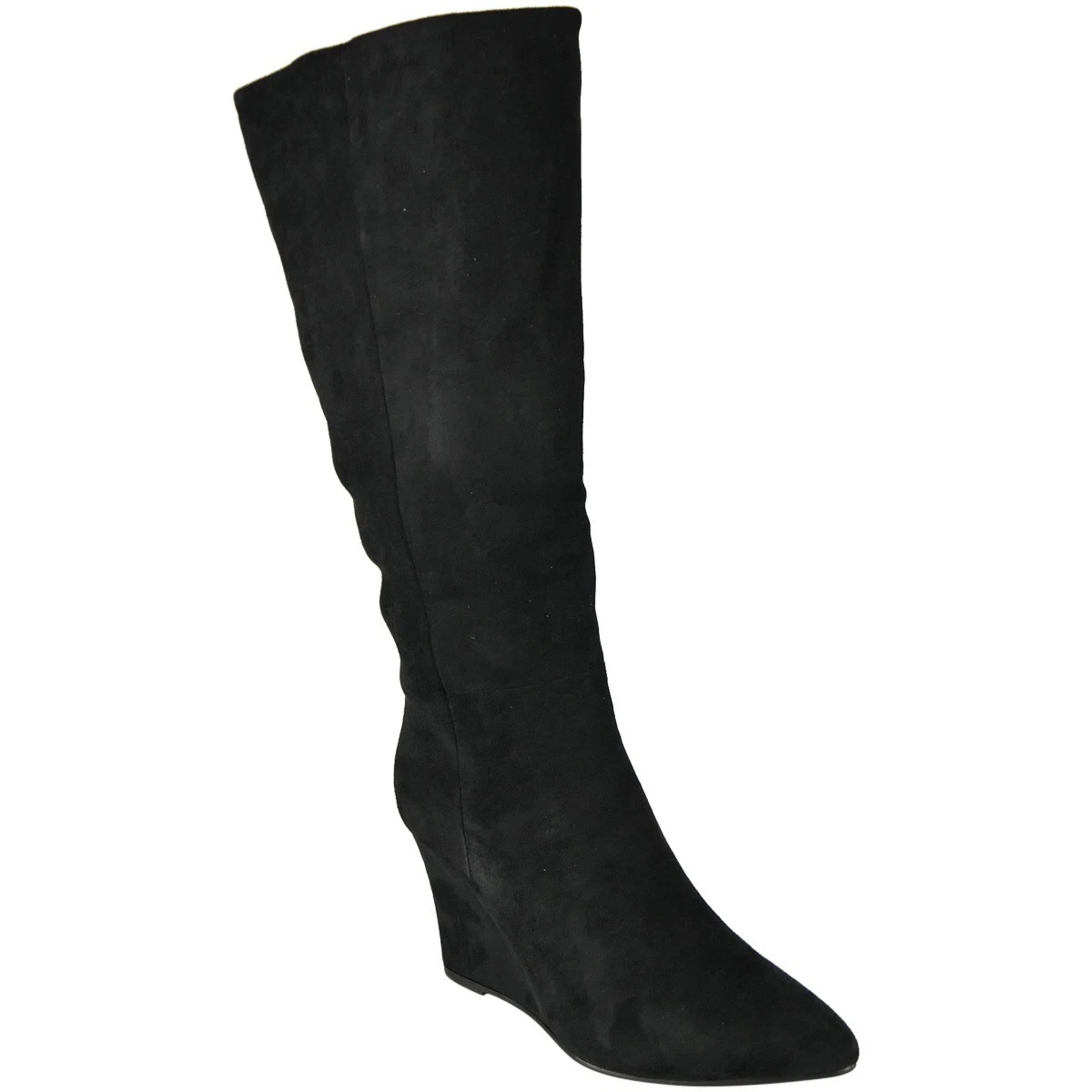 Clemency Black Knee High Wedge Pointed Toe Warm Lined Zip Boots