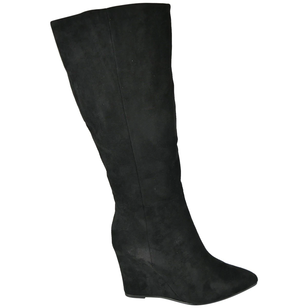 Clemency Black Knee High Wedge Pointed Toe Warm Lined Zip Boots