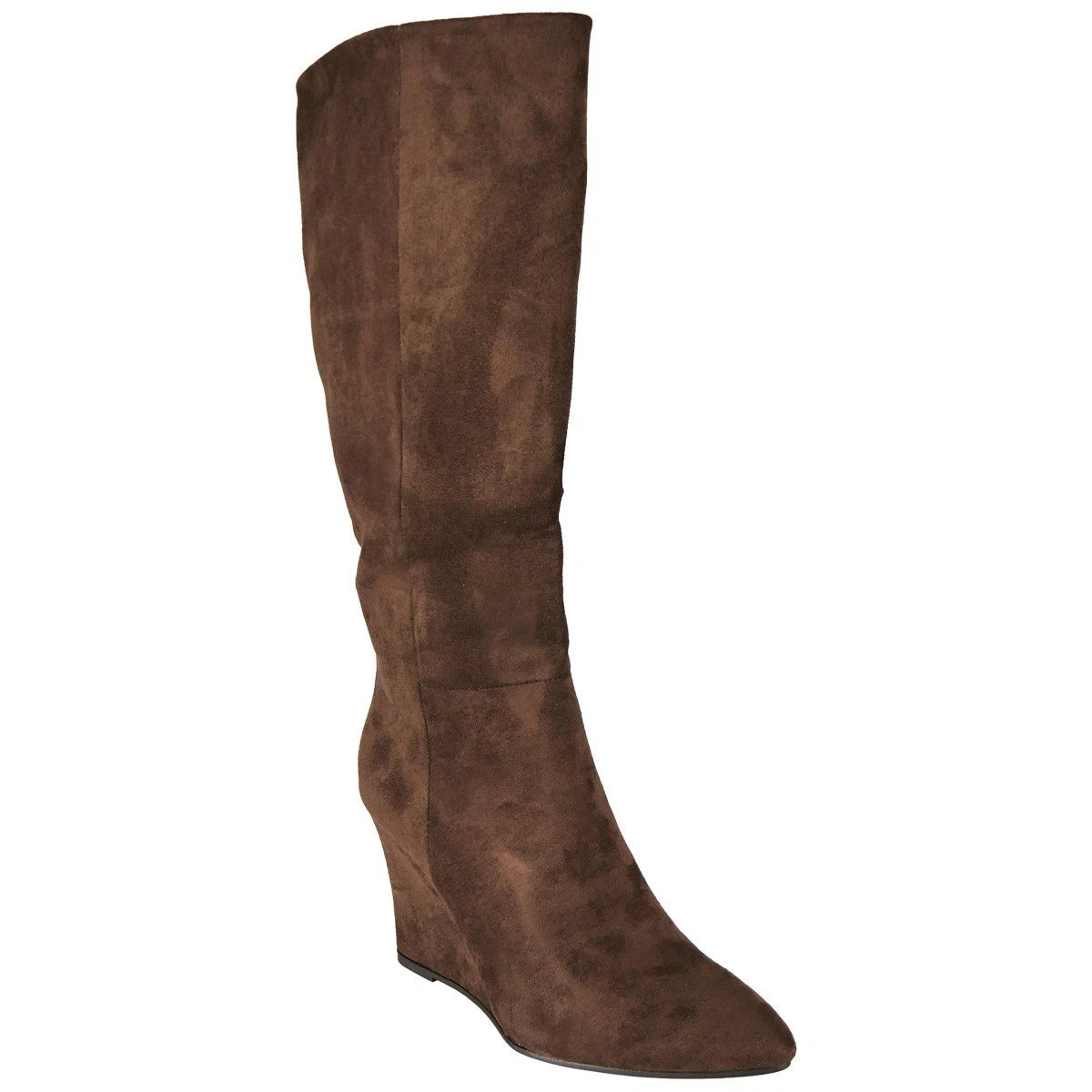 Clemency Brown Knee High Wedge Pointed Toe Warm Lined Zip Boots