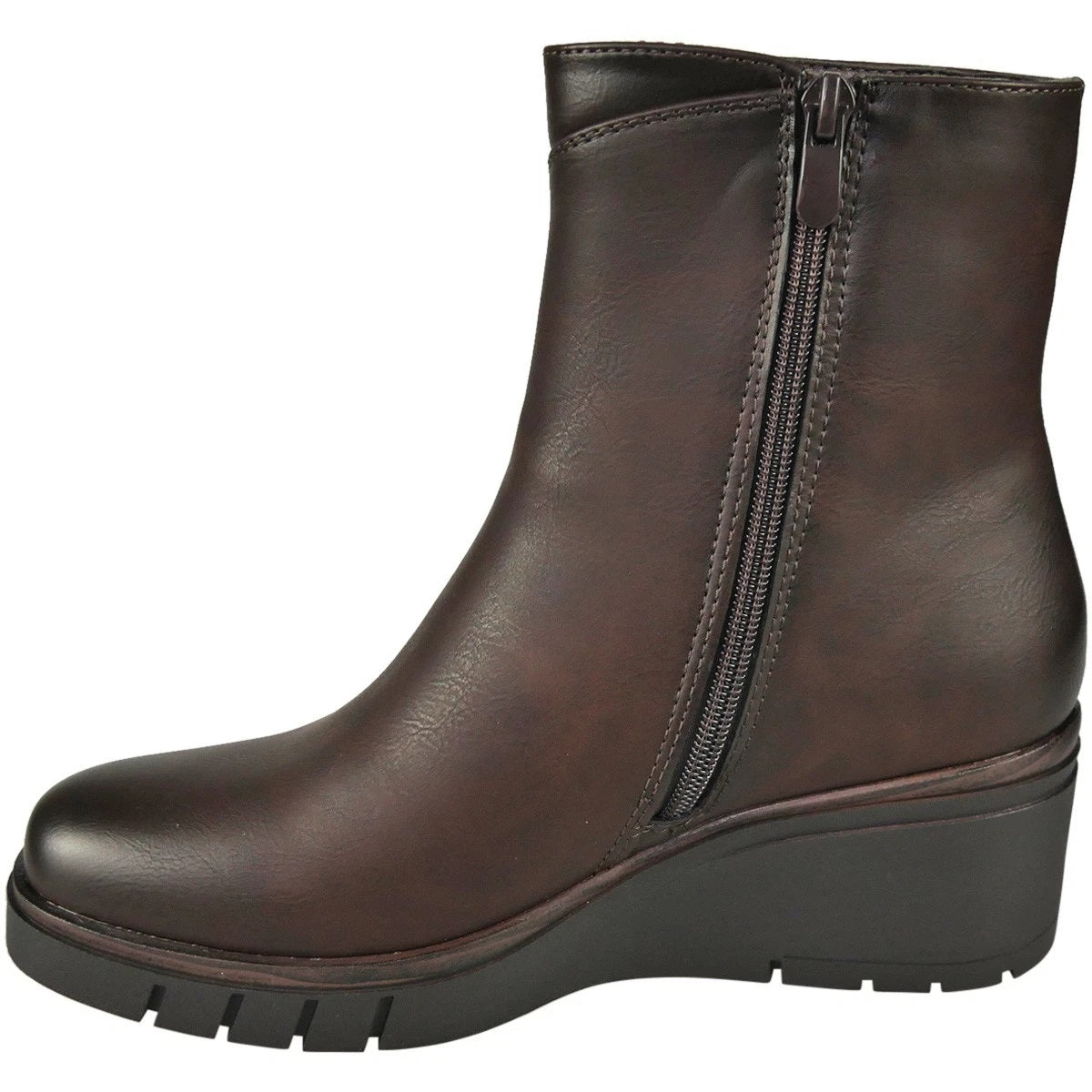 EMERSYN Brown Faux Leather Comfy Lined Wedge Ankle Boots