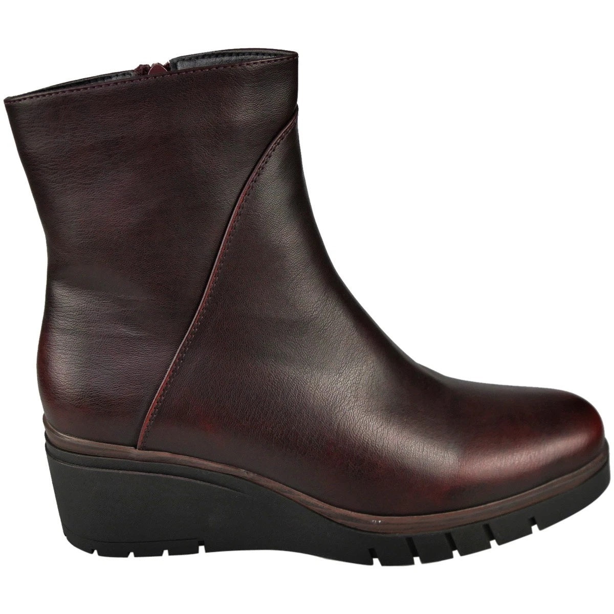 EMERSYN Wine Faux Leather Comfy Lined Wedge Ankle Boots