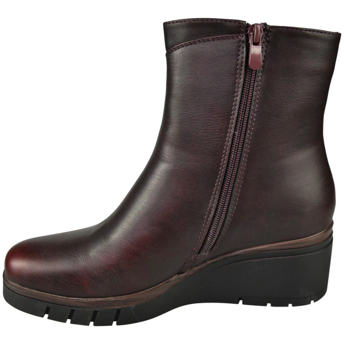 EMERSYN Wine Faux Leather Comfy Lined Wedge Ankle Boots