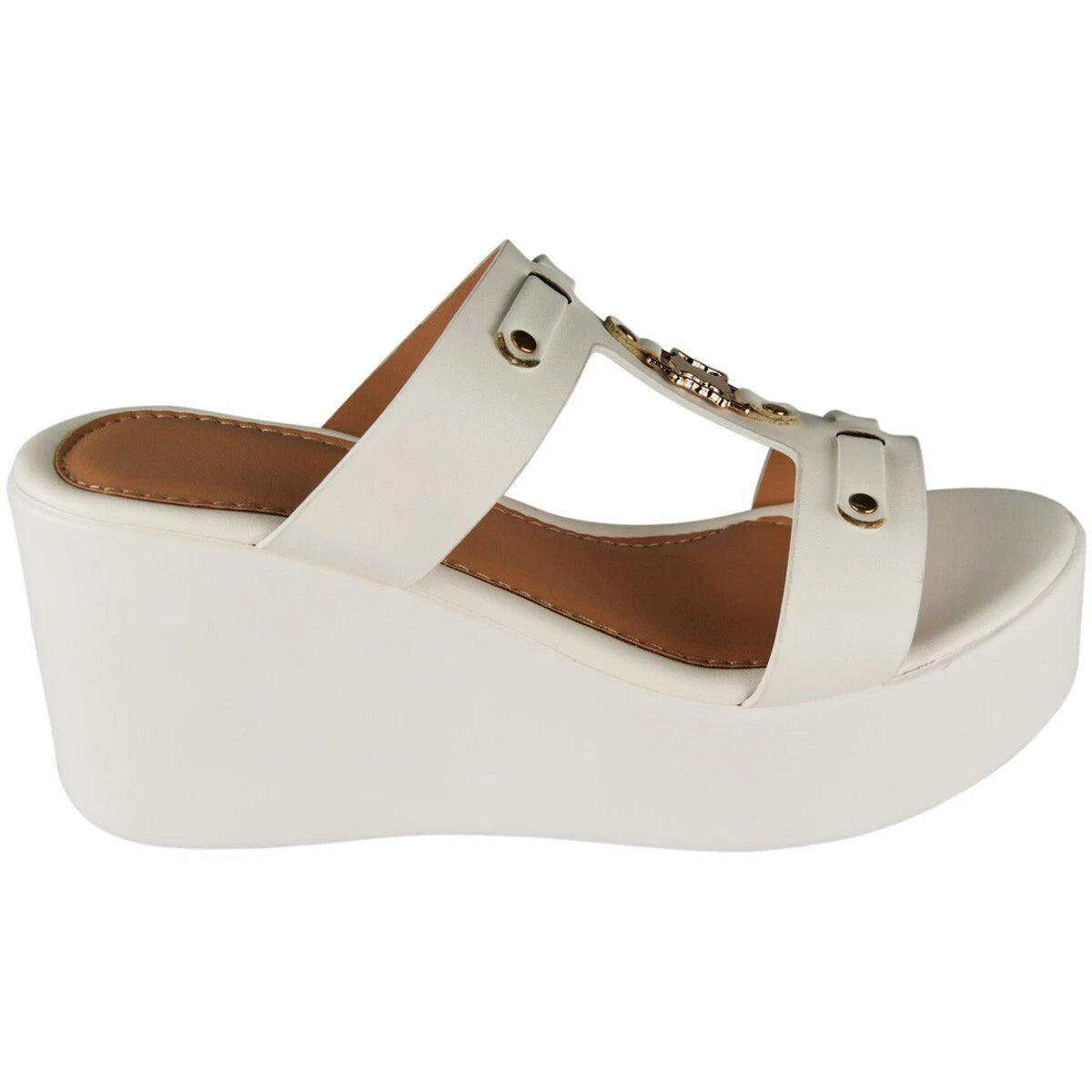 Loveday White Light Weight Holiday Slip On Wedge Mules Sandals