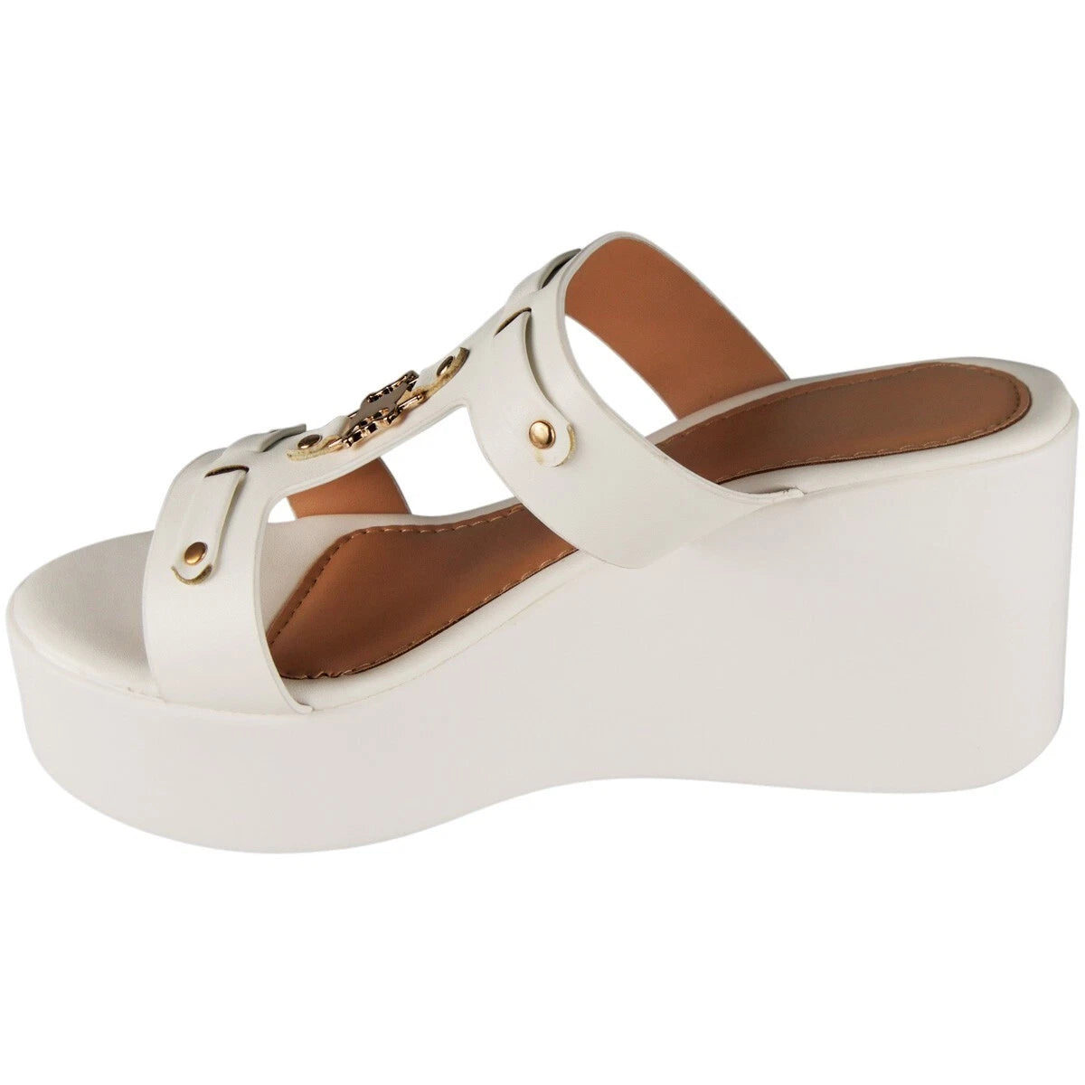 Loveday White Light Weight Holiday Slip On Wedge Mules Sandals