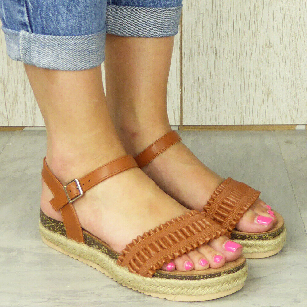MITZI Camel Strappy Hessian Buckle Sandals