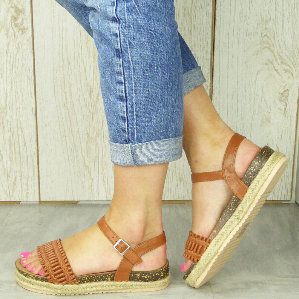 MITZI Camel Strappy Hessian Buckle Sandals