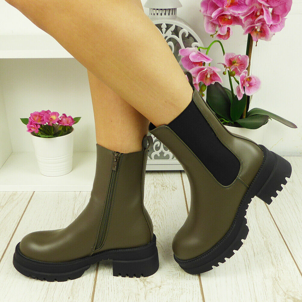 GABI Green Mid Calf Punk Goth Biker Boots