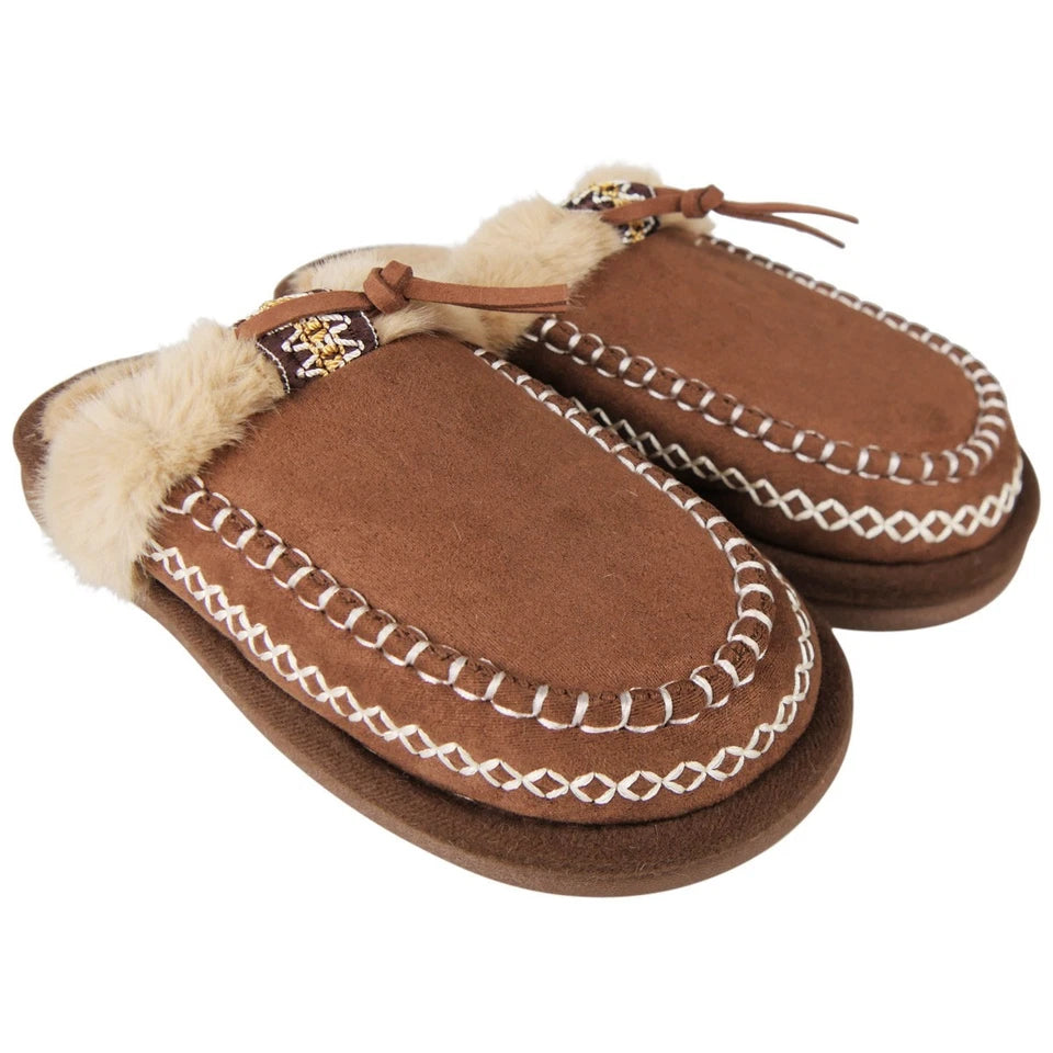 SUTTON Brown Faux Fur Slip On Warm Lined In Out Door Slippers