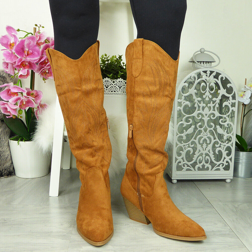 JOSIE Camel Cowboy Wide  Mid Calf Boots