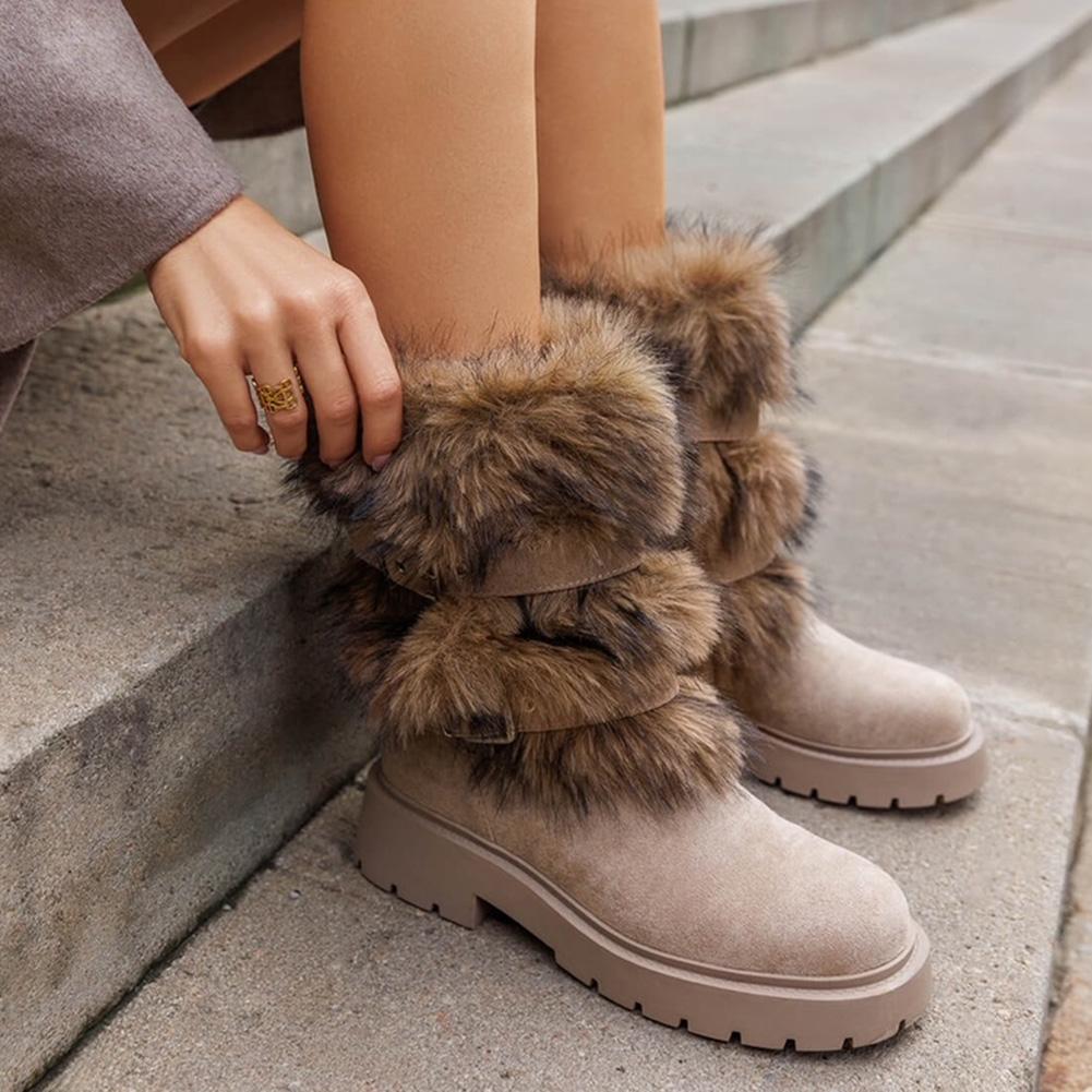 TILDA Khaki Mid Calf Faux Suede Buckle Comfy Grip Winter Boots