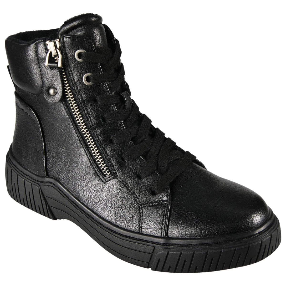 VERITY Black Ankle Faux Suede Lace Up Lined Trainer Boots