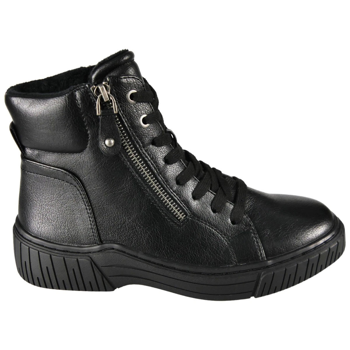 VERITY Black Ankle Faux Suede Lace Up Lined Trainer Boots