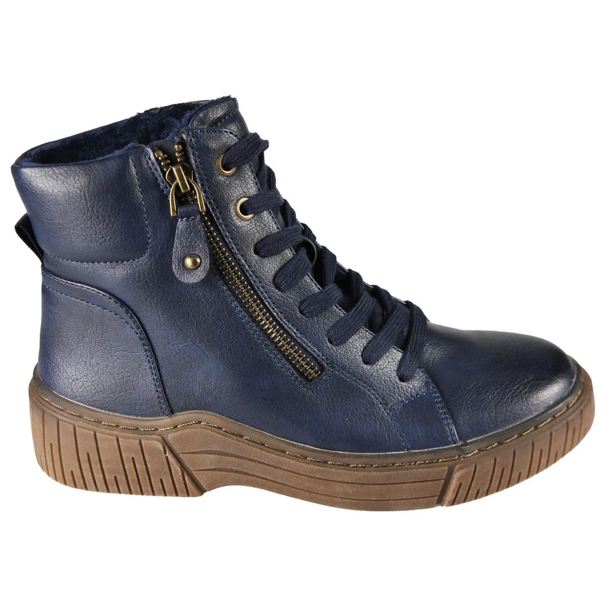 VERITY Blue Ankle Faux Suede Lace Up Lined Trainer Boots