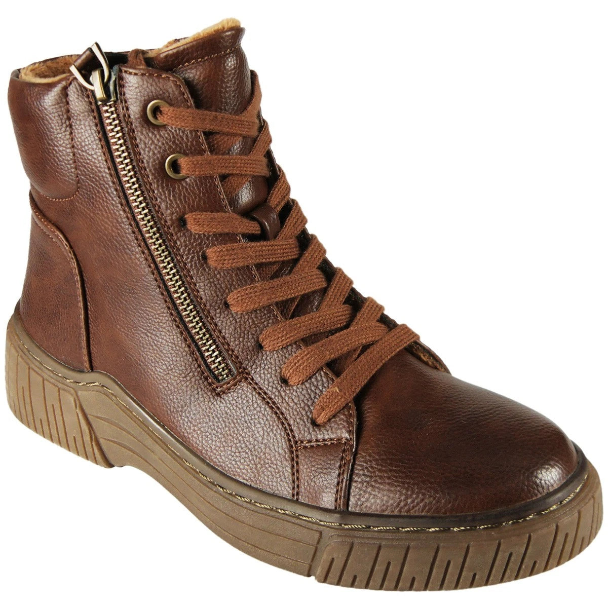 VERITY Brown Ankle Faux Suede Lace Up Lined Trainer Boots