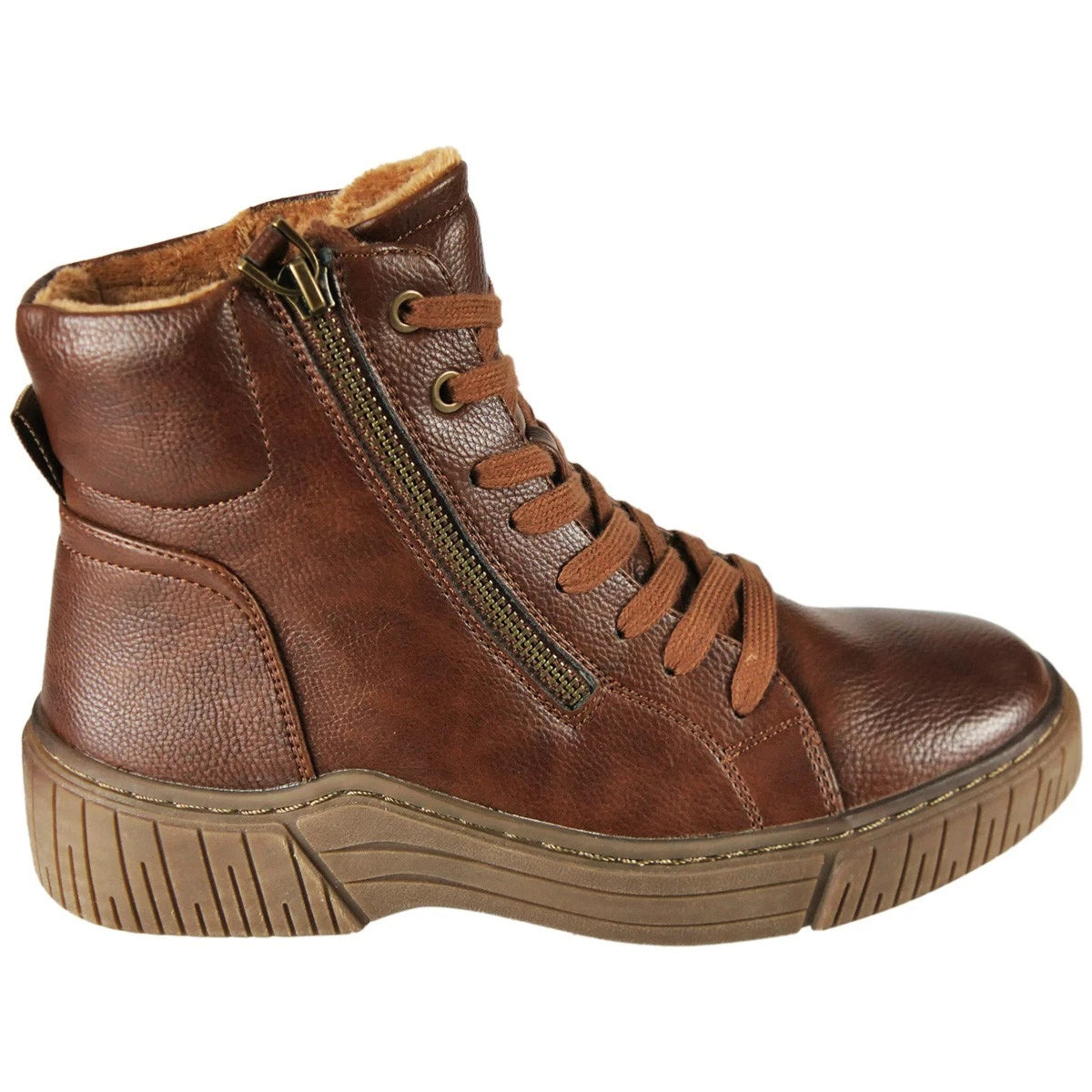 VERITY Brown Ankle Faux Suede Lace Up Lined Trainer Boots