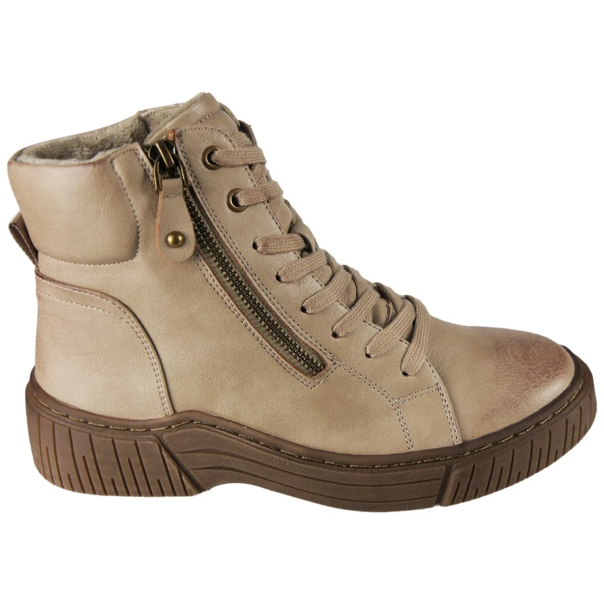VERITY Khaki Ankle Faux Suede Lace Up Lined Trainer Boots