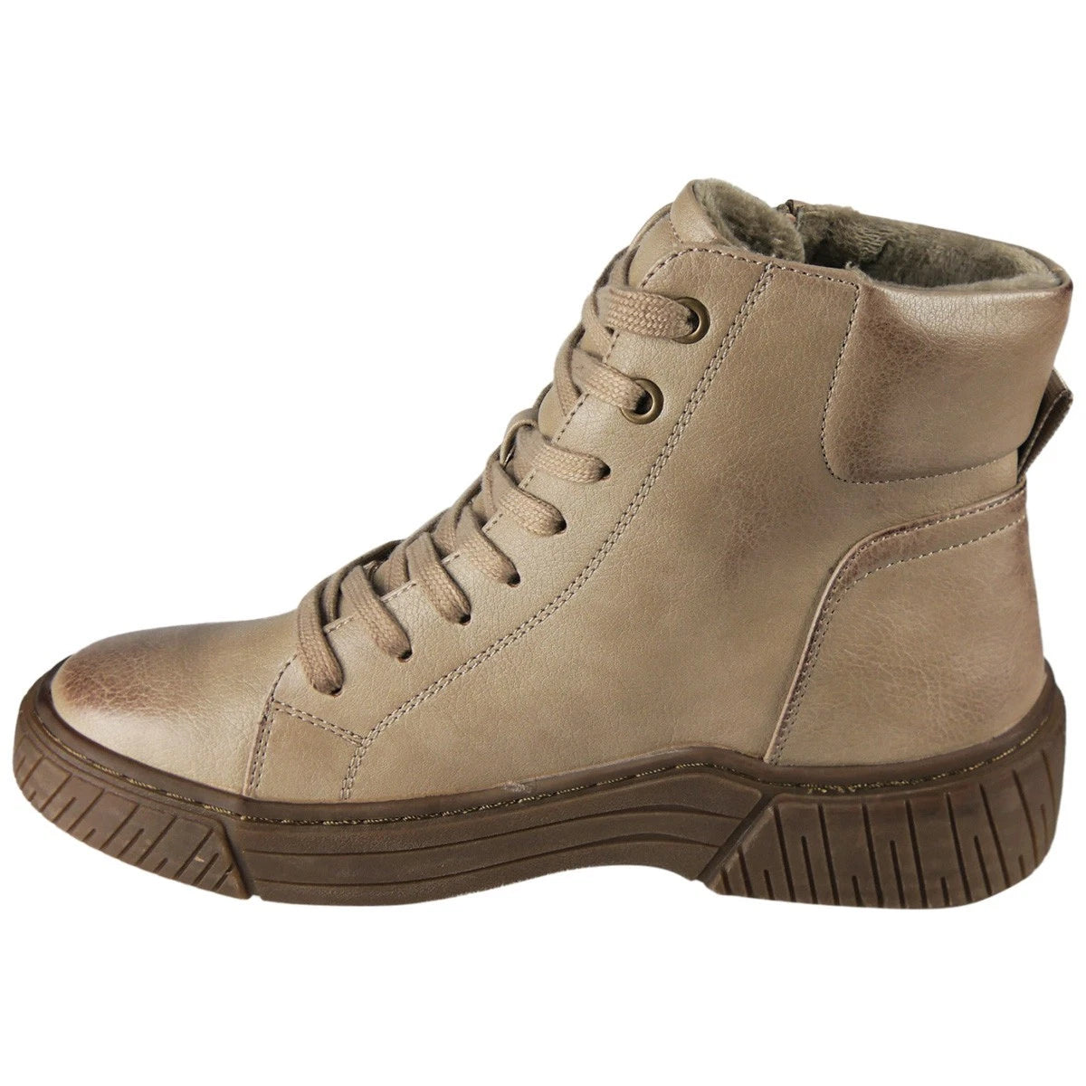 VERITY Khaki Ankle Faux Suede Lace Up Lined Trainer Boots