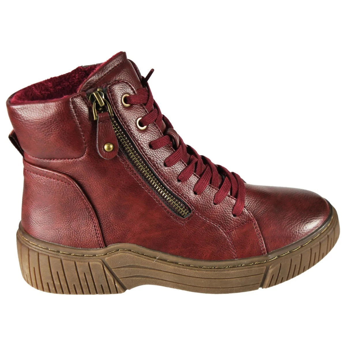 VERITY Wine Ankle Faux Suede Lace Up Lined Trainer Boots