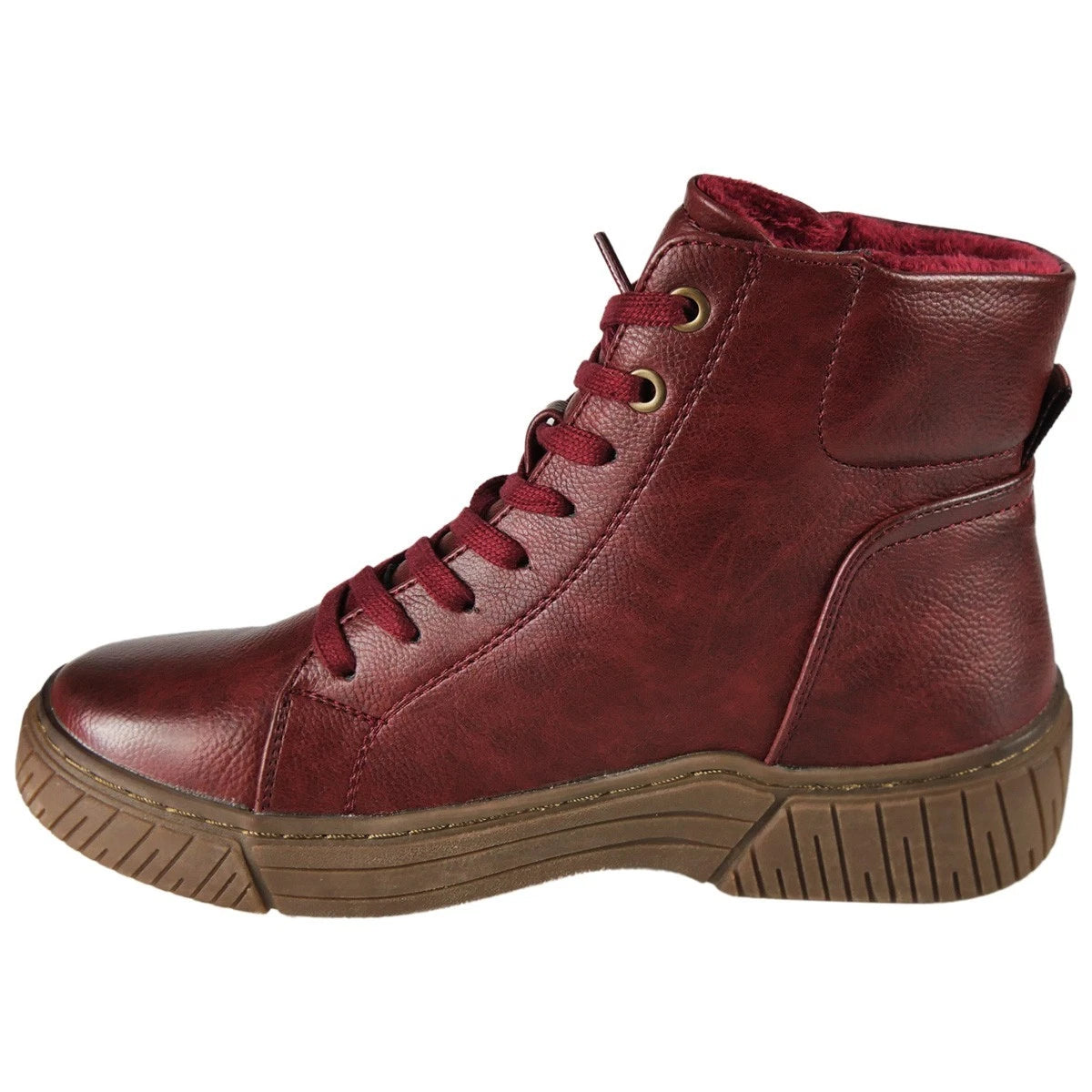 VERITY Wine Ankle Faux Suede Lace Up Lined Trainer Boots
