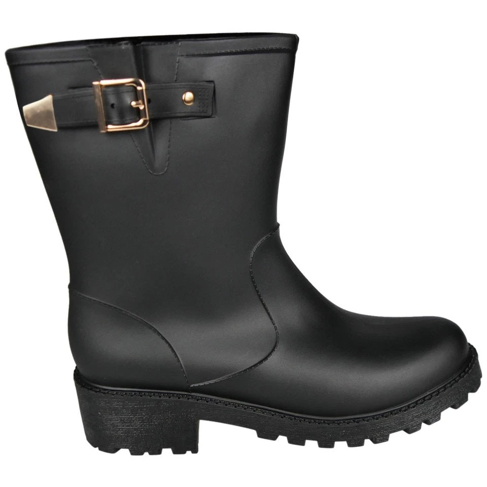 KAMIYYAH Black Snow Rain Wellies Comfy Waterproof Walking Dog Boots