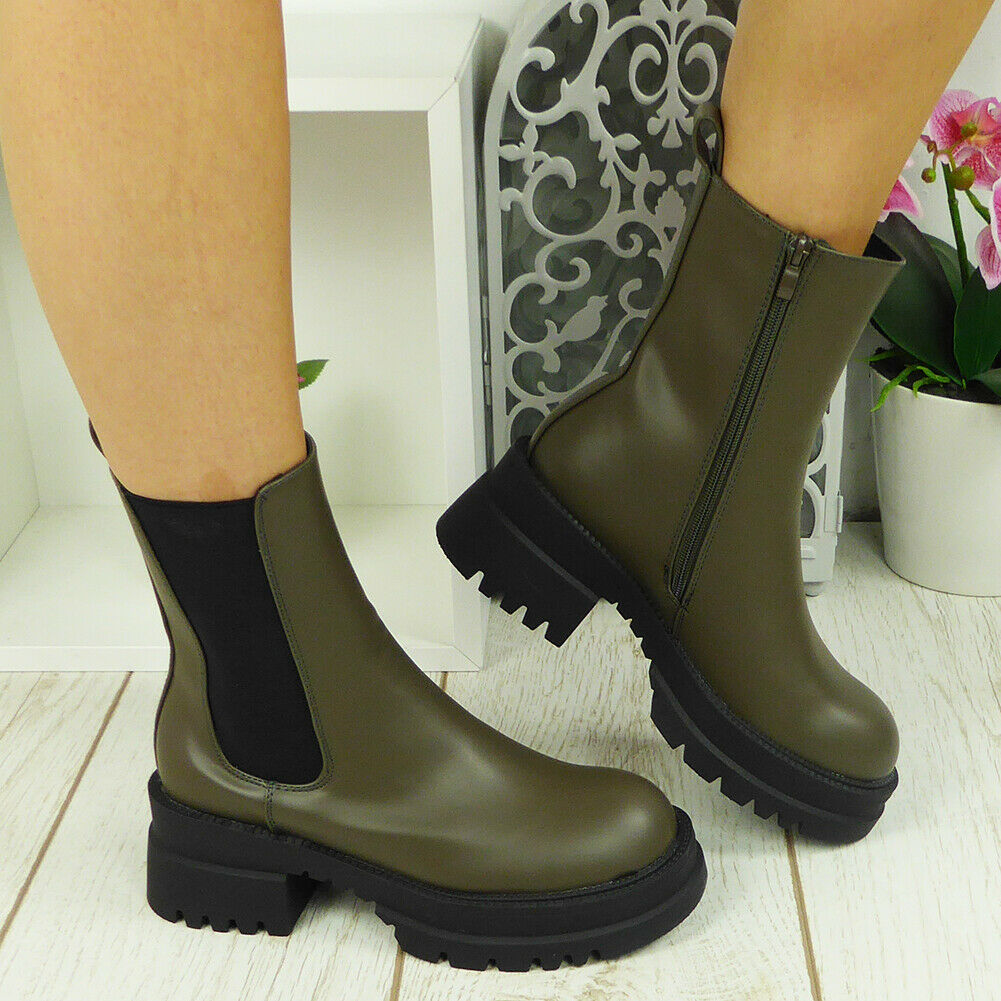 GABI Green Mid Calf Punk Goth Biker Boots